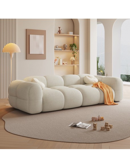 Small-sized rental apartment's living room with jelly sofa